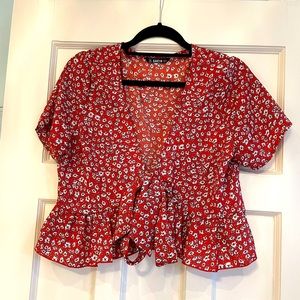 Red floral tie up cropped top